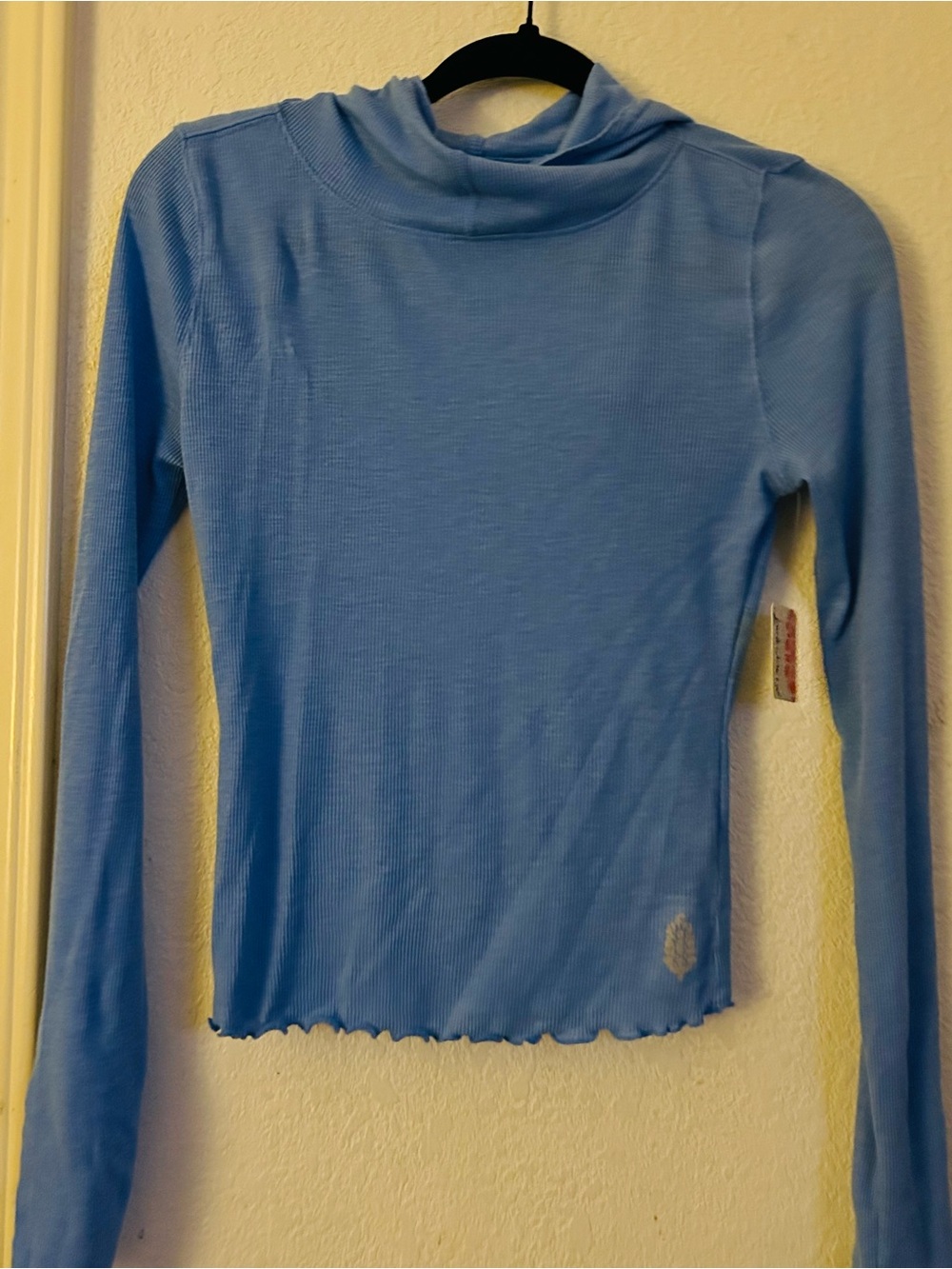 Light Blue Long-Sleeve Ribbed Mock Neck Top